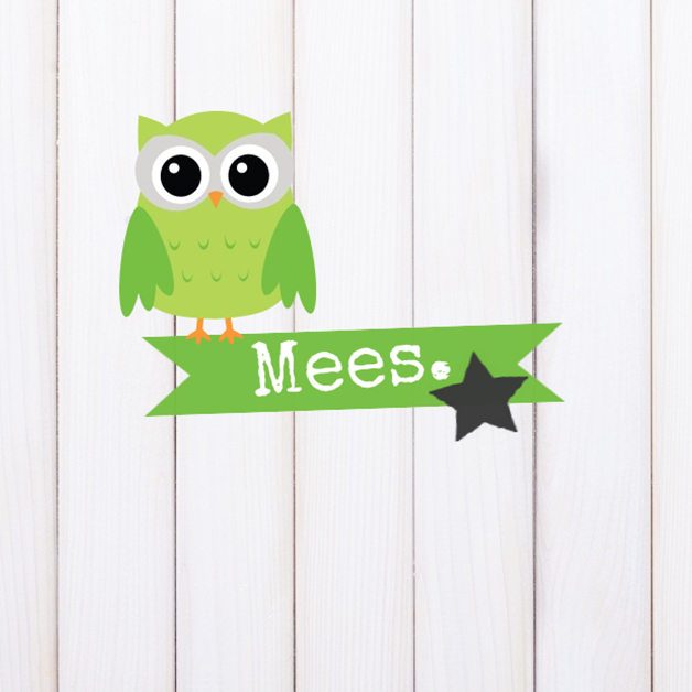 Kaartje "Groen uiltje op banner" Kaartje "Groen uiltje op banner"