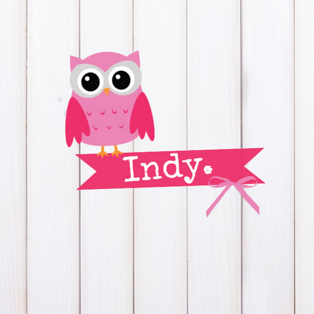 Kaartje "Roze uiltje op banner" Kaartje "Roze uiltje op banner"