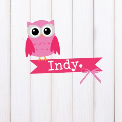 Kaartje "Roze uiltje op banner"