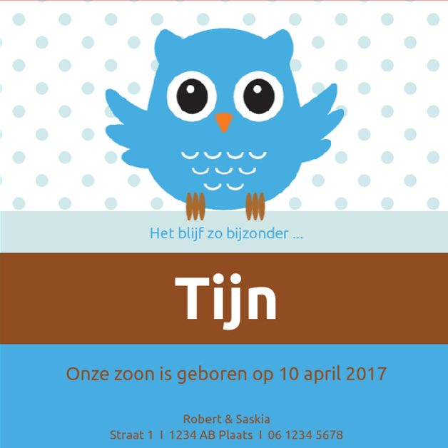 Kaartje "Blauw uiltje in cirkel" Kaartje "Blauw uiltje in cirkel"