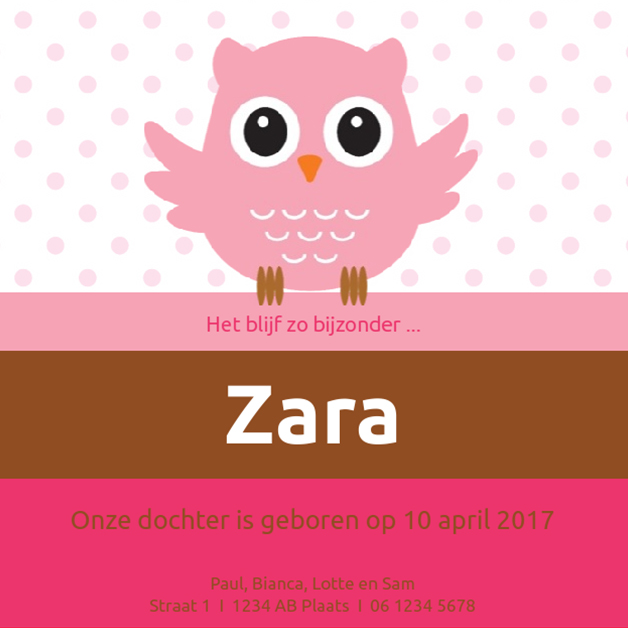 Kaartje "Roze uiltje in cirkel" Kaartje "Roze uiltje in cirkel"