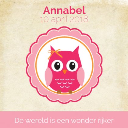 Kaartje "Roze uiltje met strikje" Kaartje "Roze uiltje met strikje"