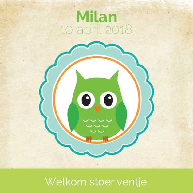 Kaartje "groen uiltje in blauw rondje" Kaartje "groen uiltje in blauw rondje"