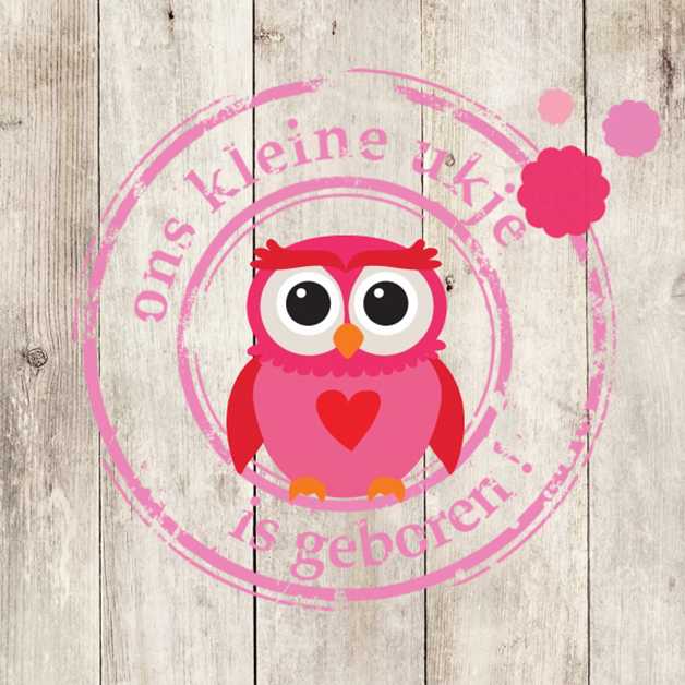 Kaartje "Roze uiltje met poststempel" Kaartje "Roze uiltje met poststempel"