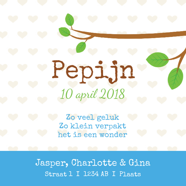 Kaartje "Blauw vogel op takje" Kaartje "Blauw vogel op takje"