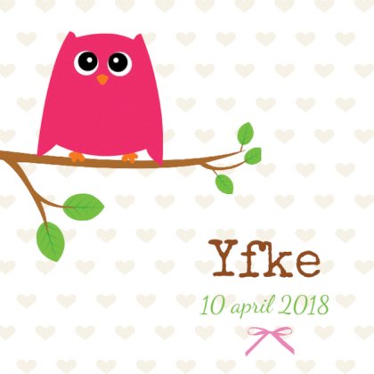 Kaartje "Roze vogel op takje"