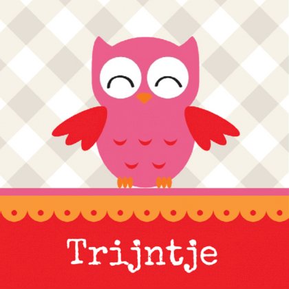 Kaartje "Roze uiltje op rode balk"