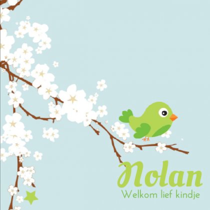 Gevouwen kaart "Groen vogeltje & Bloesem"