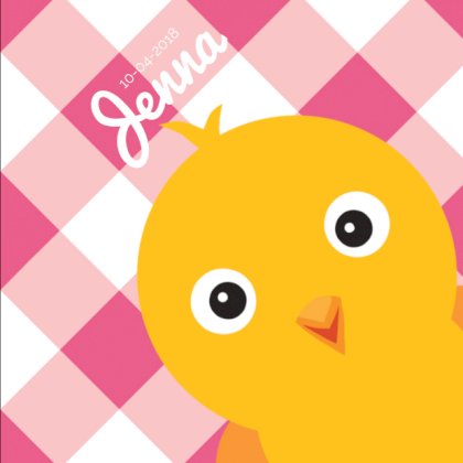 Gevouwen kaart "Geel vogeltje & Roze ruitjes"