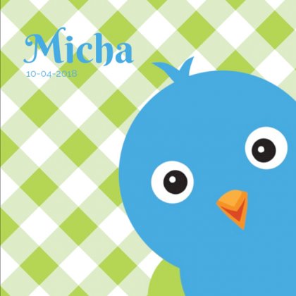 Gevouwen kaart "Blauw vogeltje & Groene ruitjes"