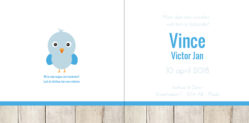 Gevouwen kaart "Blauw vogeltje & Sterretjes op hout" Gevouwen kaart "Blauw vogeltje & Sterretjes op hout"