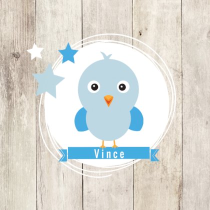 Gevouwen kaart "Blauw vogeltje & Sterretjes op hout"