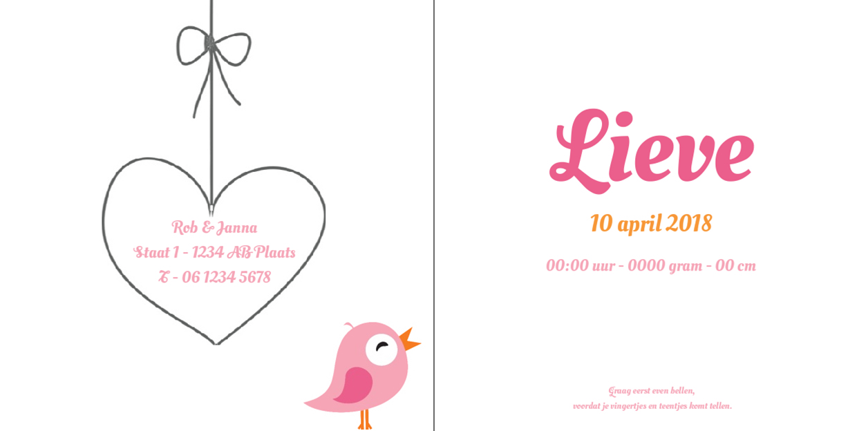 Gevouwen kaart "Roze vogeltje in sierlijk ovaal" Gevouwen kaart "Roze vogeltje in sierlijk ovaal"