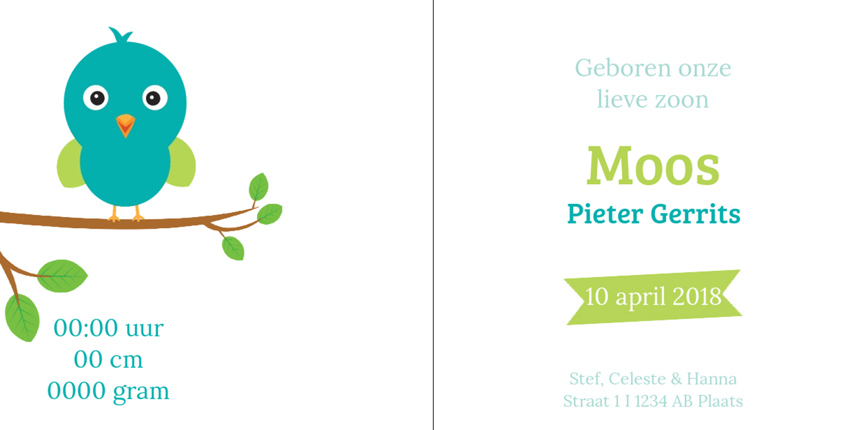 Gevouwen kaart "Blauw vogeltje op hout" Gevouwen kaart "Blauw vogeltje op hout"