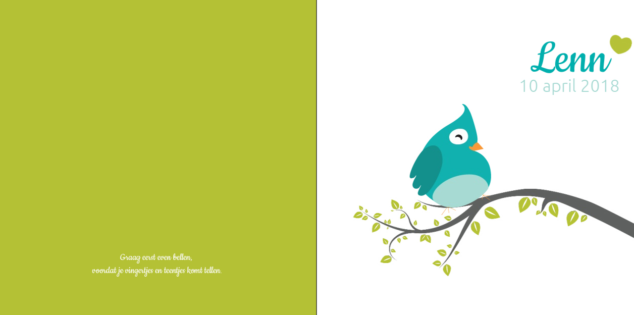 Gevouwen kaart "Blauw vogeltje op tak" Gevouwen kaart "Blauw vogeltje op tak"