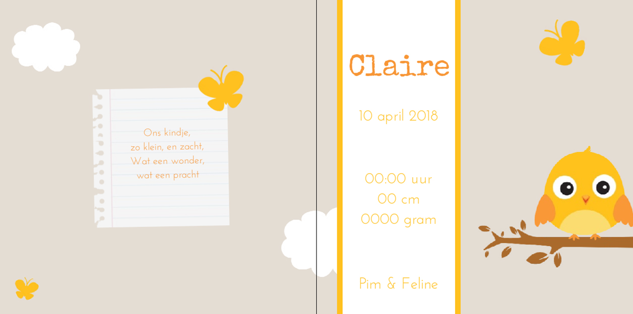 Gevouwen kaart "Geel vogeltje op tak" Gevouwen kaart "Geel vogeltje op tak"