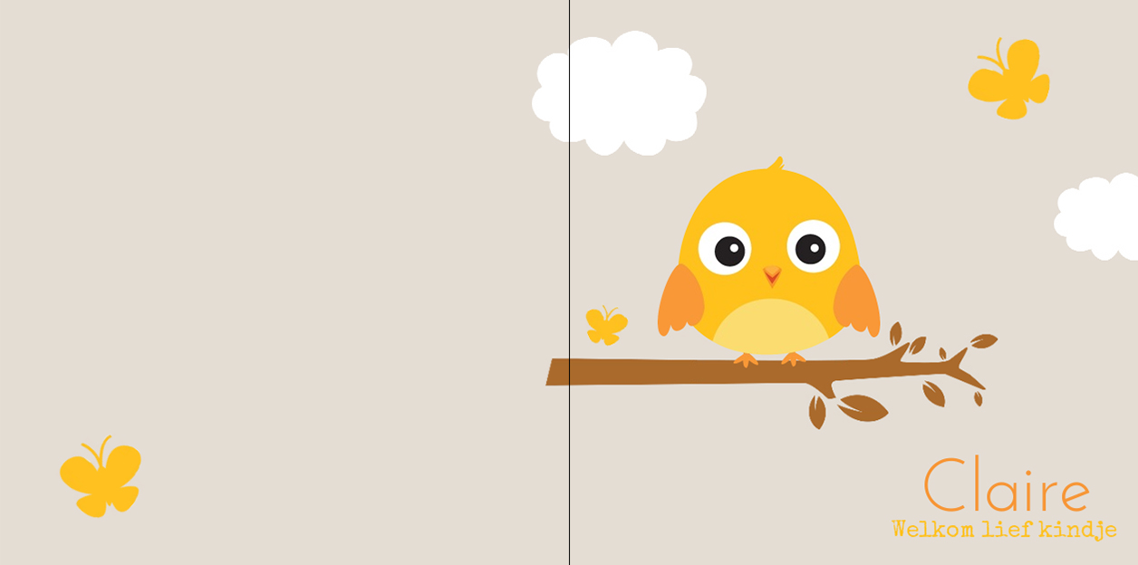 Gevouwen kaart "Geel vogeltje op tak" Gevouwen kaart "Geel vogeltje op tak"