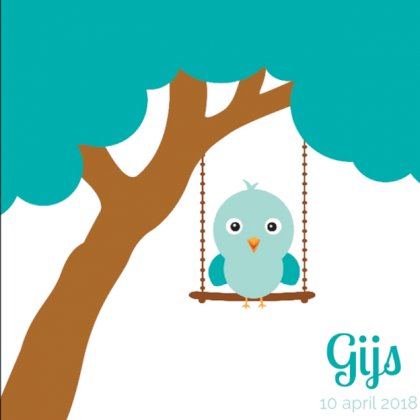 Gevouwen kaart "Blauw vogeltje op schommel" Gevouwen kaart "Blauw vogeltje op schommel"