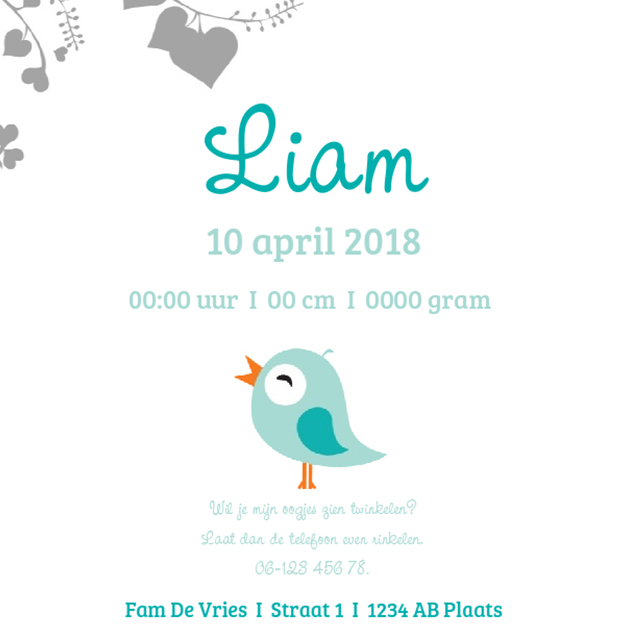 Kaartje "Blauw vogeltje & Hartjes tak" Kaartje "Blauw vogeltje & Hartjes tak"