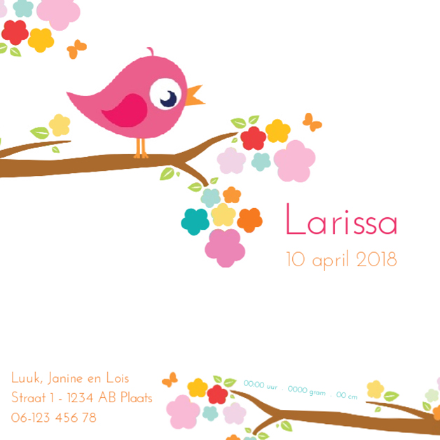 Kaartje "Roze vogeltje & Bloementak" Kaartje "Roze vogeltje & Bloementak"