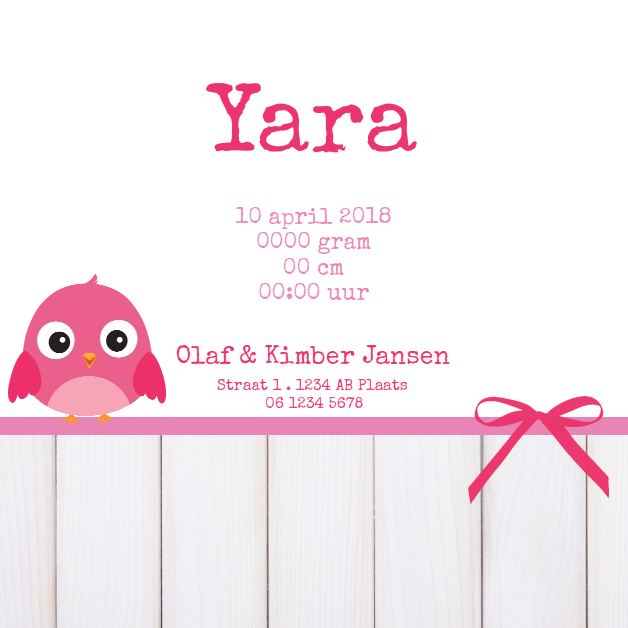 Kaartje "Roze vogeltje & Lintje met strik" Kaartje "Roze vogeltje & Lintje met strik"