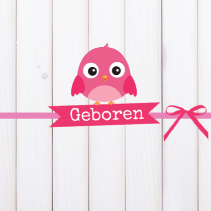 Kaartje "Roze vogeltje & Lintje met strik" Kaartje "Roze vogeltje & Lintje met strik"