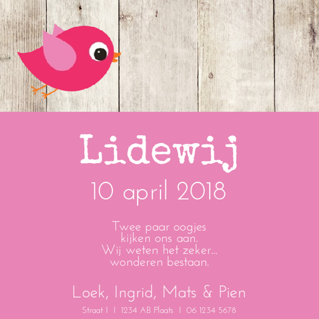 Kaartje "Roze vogeltje & Stempel" Kaartje "Roze vogeltje & Stempel"