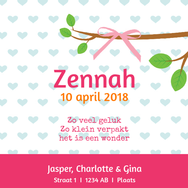 Kaartje "Roze vogeltje & Takjes" Kaartje "Roze vogeltje & Takjes"