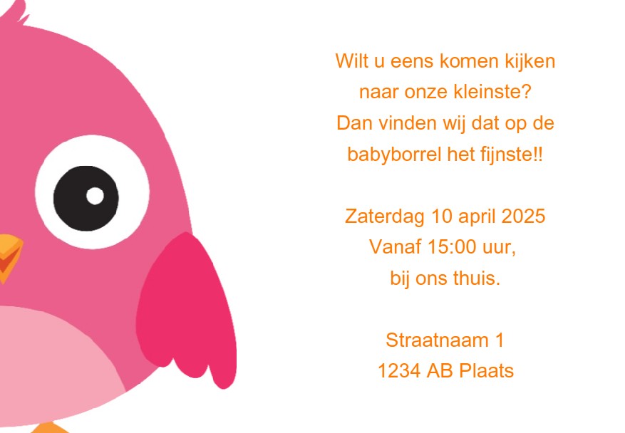 Inlegkaartje "Roze vogeltje" Inlegkaartje "Roze vogeltje"