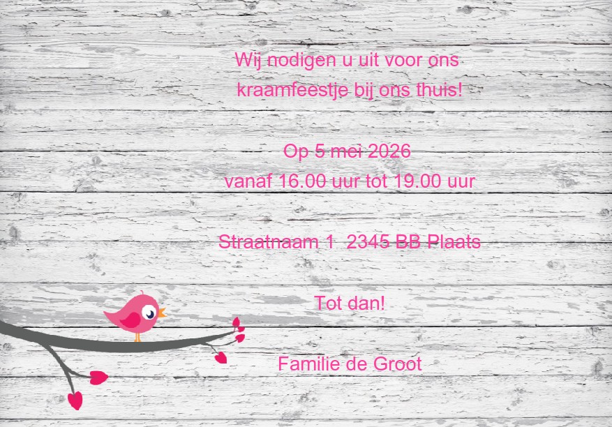 Inlegkaartje "Foto & Roze vogeltje" Inlegkaartje "Foto & Roze vogeltje"