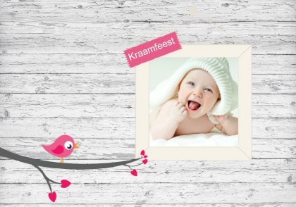 Inlegkaartje "Foto & Roze vogeltje"