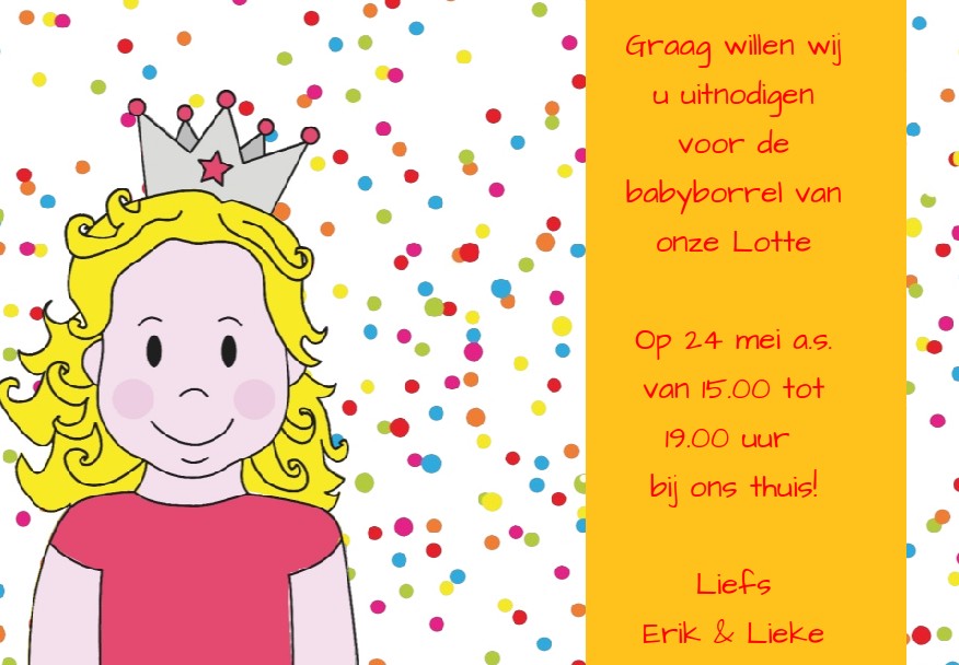 Inlegkaartje "Kraamfeest & rinsesje" Inlegkaartje "Kraamfeest & rinsesje"