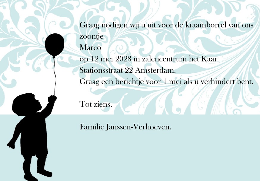 Inlegkaartje "Barok blauw & Kindje" Inlegkaartje "Barok blauw & Kindje"