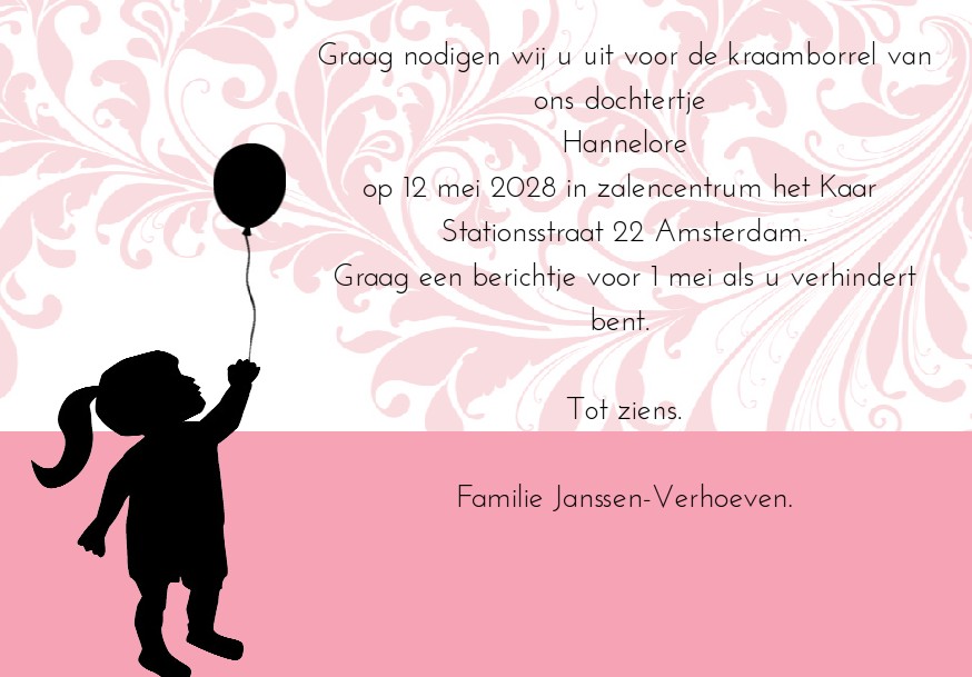 Inlegkaartje "Barok roze & Kindje" Inlegkaartje "Barok roze & Kindje"