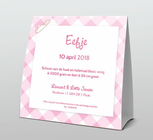 Tentkaart "Foto & Roze ruitjes" Tentkaart "Foto & Roze ruitjes"