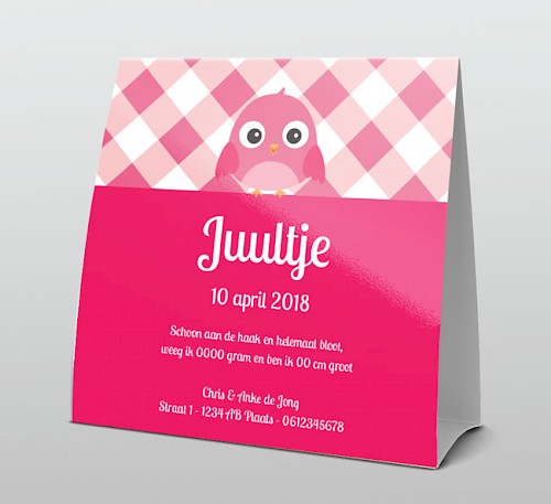 Tentkaart "Foto & Roze vogel op takje" Tentkaart "Foto & Roze vogel op takje"