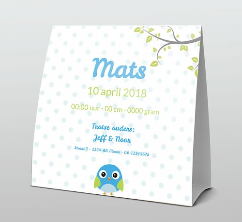 Tentkaart "Foto & Blauw vogeltje op takje" Tentkaart "Foto & Blauw vogeltje op takje"