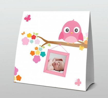 Tentkaart "Foto & Roze vogeltje op kleurrijke tak"