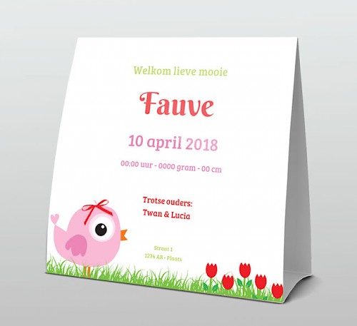 Tentkaart "Foto & Roze vogeltje op hout" Tentkaart "Foto & Roze vogeltje op hout"