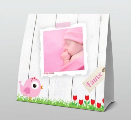 Tentkaart "Foto & Roze vogeltje op hout"