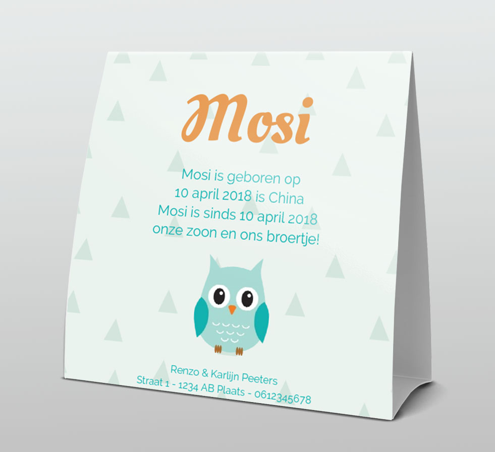 Tentkaart "Uiltje blauw" Tentkaart "Uiltje blauw"