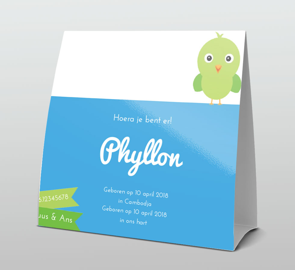 Tentkaart "Vogeltje groen" Tentkaart "Vogeltje groen"