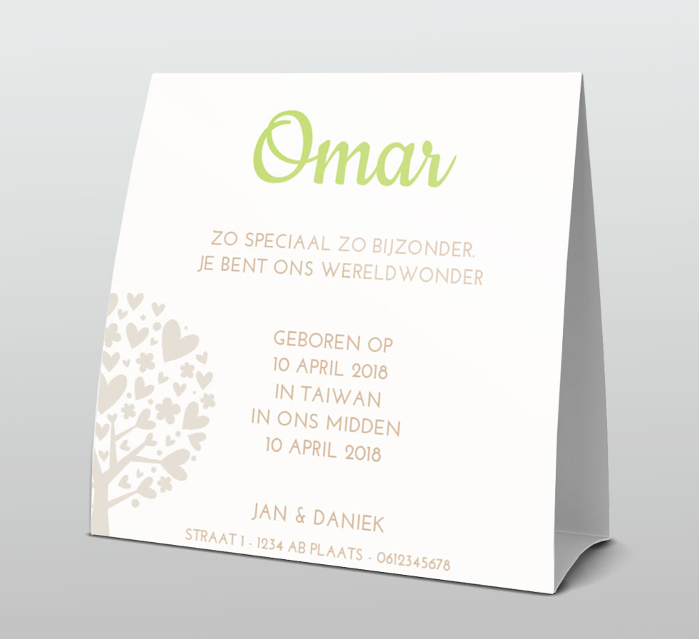 Tentkaart "Hartjesboom groen" Tentkaart "Hartjesboom groen"