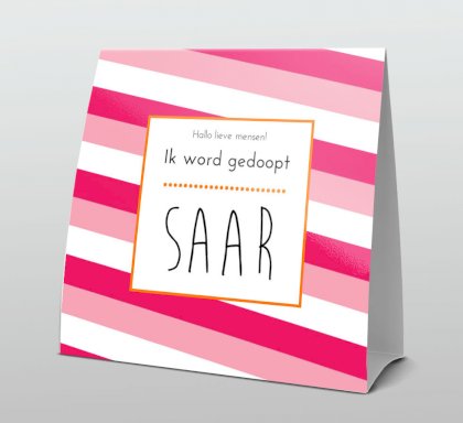 Tentkaart "Doopkaart roze gestreept"