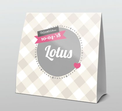 Tentkaart "Grijs ruitje roze hartje"