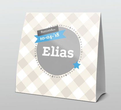 Tentkaart "Grijs ruitje blauw hartje" Tentkaart "Grijs ruitje blauw hartje"