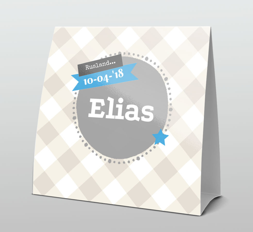 Tentkaart "Grijs ruitje blauw hartje" Tentkaart "Grijs ruitje blauw hartje"