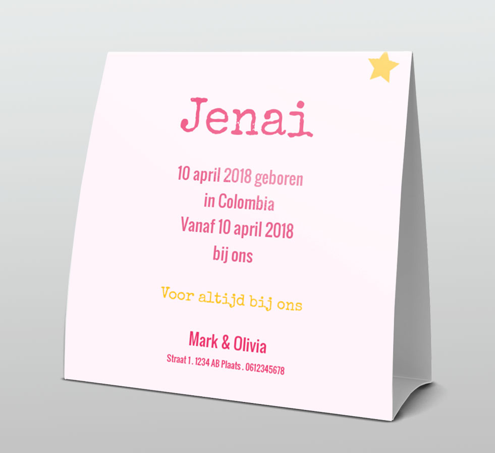 Tentkaart "Baby hartjes roze" Tentkaart "Baby hartjes roze"