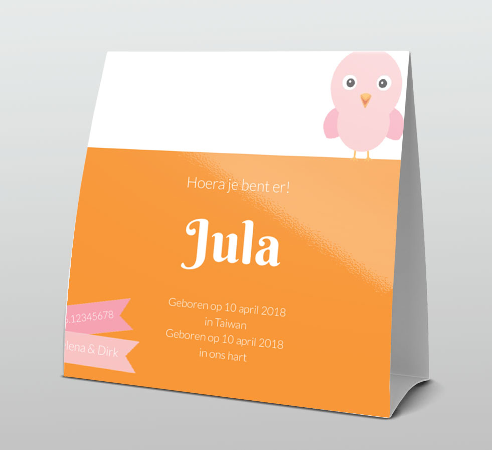 Tentkaart "Vogeltje roze" Tentkaart "Vogeltje roze"