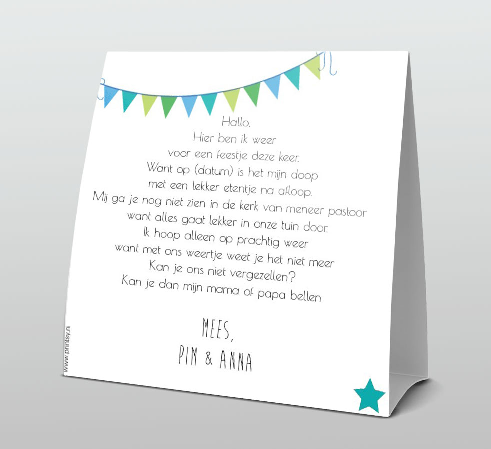 Tentkaart "Doopfeest wolkje blauw" Tentkaart "Doopfeest wolkje blauw"